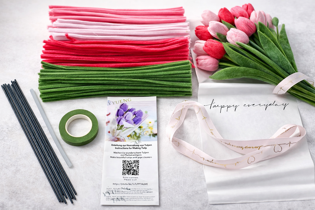 Kit DIY Tulipes en Fil Chenille Rose – 200 Pièces | Kit Créatif Fleurs
